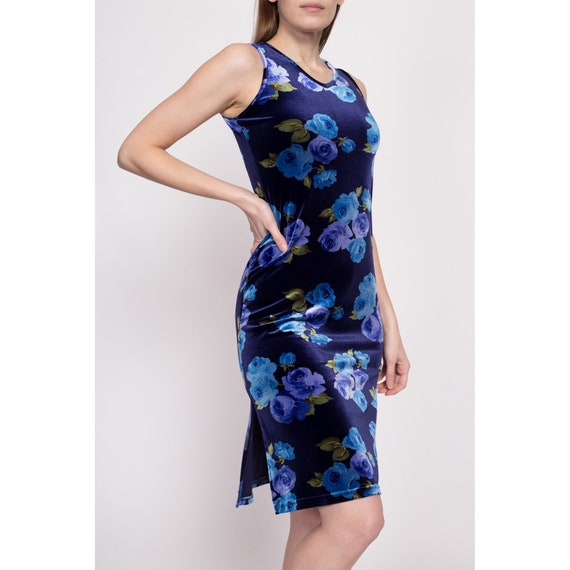 90s Y2K Blue Floral Velvet Dress Extra Small | Vi… - image 3