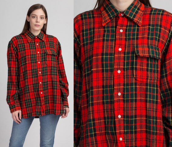 Green Plaid Shirt 80s Grunge Flannel Button Down 1980s Vintage Long Sleeve Lumberjack Checkered Retro Extra Small xs