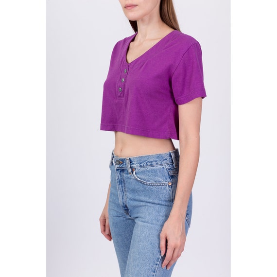 Medium 80s Purple Crop Top | Vintage Scoop Neck H… - image 4