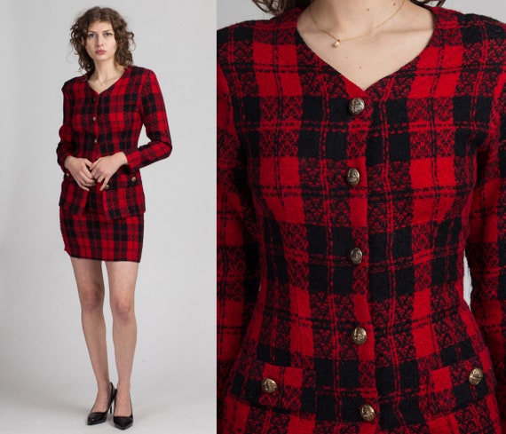 Vintage My Michelle Plaid Knit Suit Set - Extra Sm