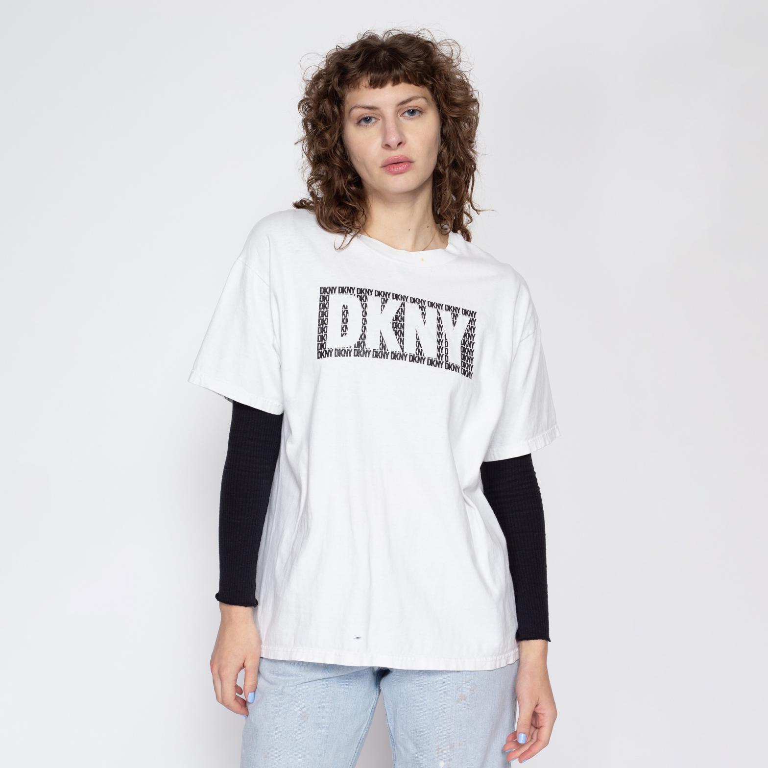 n*r様 90s DKNY ラムレザーシャツ archive 90s DKNY T Shirt - Extra Large | Vintage White Logo Graphic Tee - Etsy