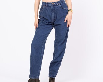 Vintage 80s Lee Riders Dark Wash High Waisted Pleated Jeans - Medium, 29" Waist | Relaxed Fit Denim Baggy Mom Jeans