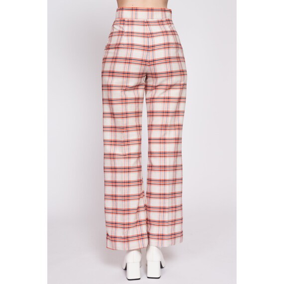 Small 70s Orange & White Plaid High Waisted Pants… - image 5