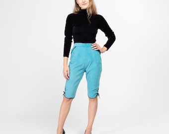 XS 60er Himmelblau Cord Langlauf Hose | Retro Vintage Sportswear Cropped Pedal Drücker Breeks Knickers