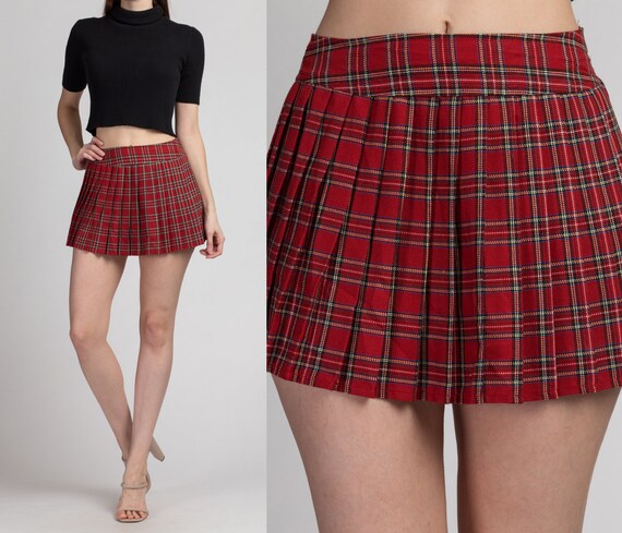 90s Plaid Micro Mini Skirt - Small | Vintage Red P