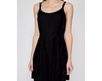 Small 90s Black Velvet Mini Skater Dress