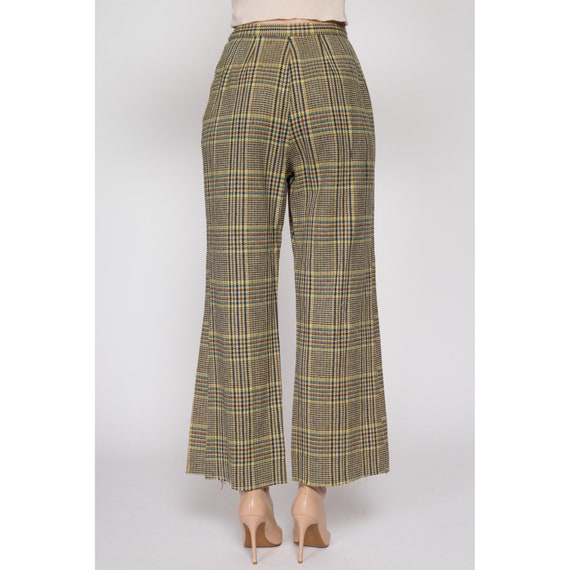 Small 70s Yellow & Blue Plaid High Waisted Pants … - image 5