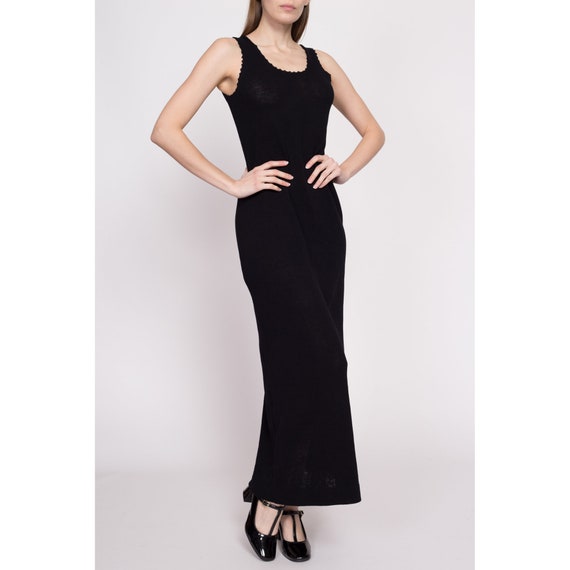 70s Black Knit Side Slit Maxi Dress Medium | Vint… - image 3