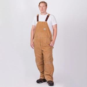 2XL Vintage Carhartt Insulated Quilt Lined Overalls Men&#39;s | Tan Workwear Jumpsuit