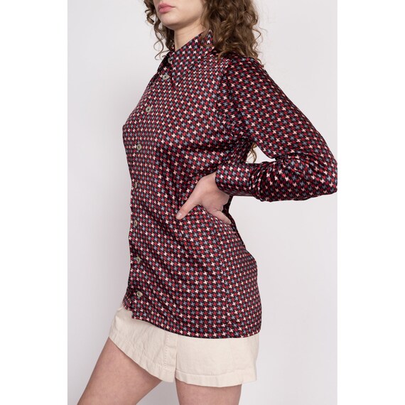 70s Givenchy For Chesa Satin Houndstooth Shirt Me… - image 3