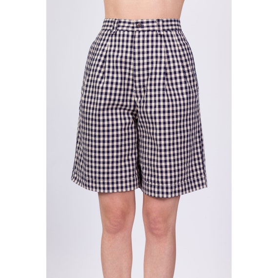 90s Gap Navy Blue & White Plaid Shorts Small to M… - image 2