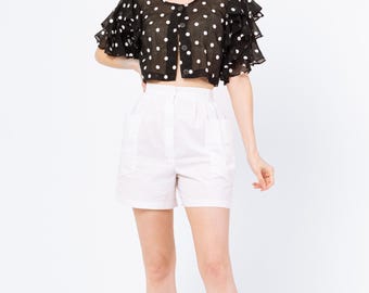 Vintage 80s White Statement Pocket Shorts - XS to Small, 24" to 26" Waist | High Rise Elastic Waist Cotton Blend Casual Summer Cargo Shorts