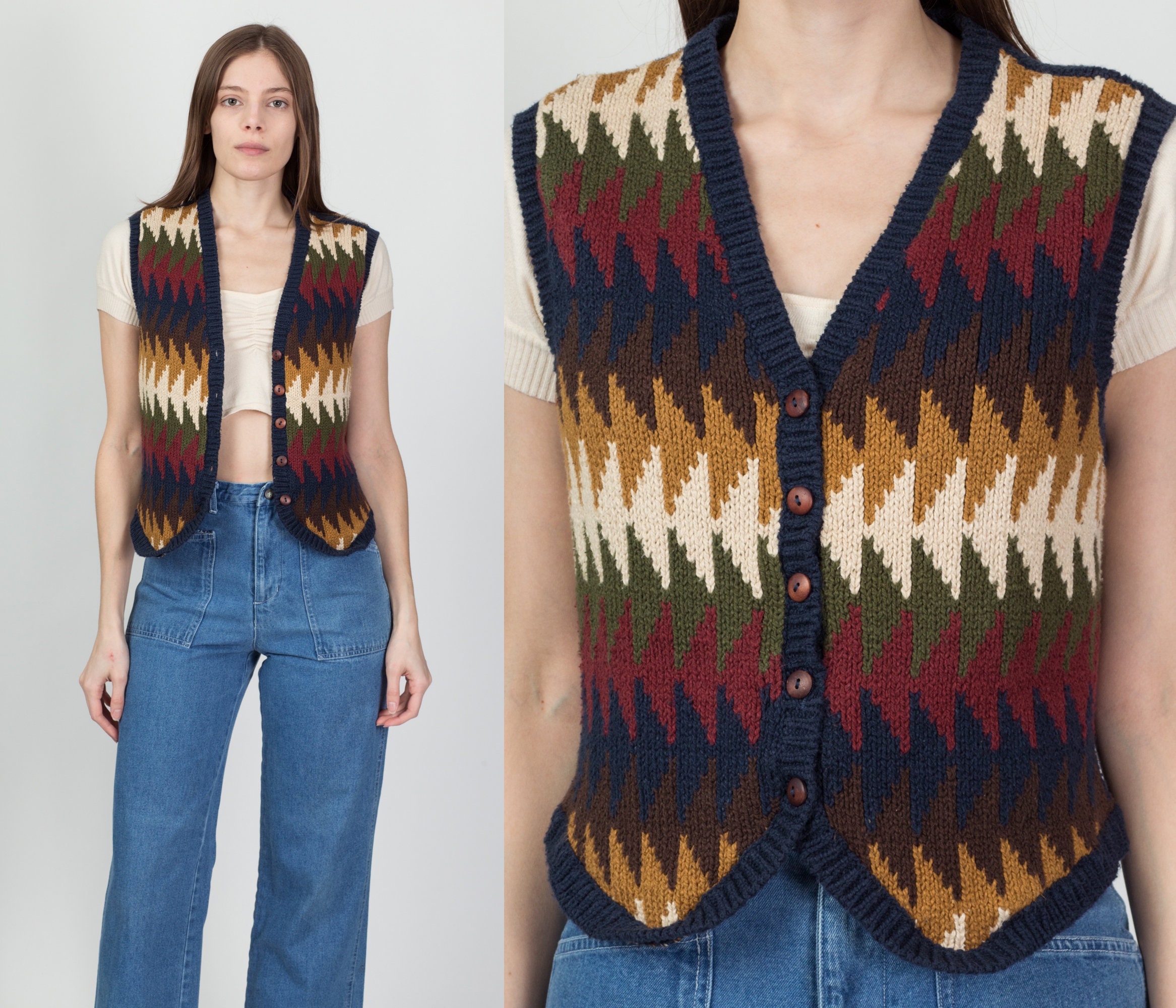 90s Lizwear Striped Sweater Vest Medium 