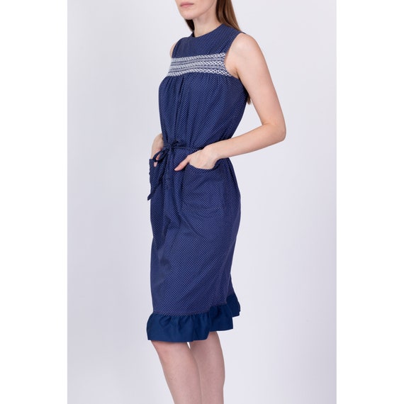 60s Navy Blue Swiss Dot Dress Medium | Vintage Ci… - image 4