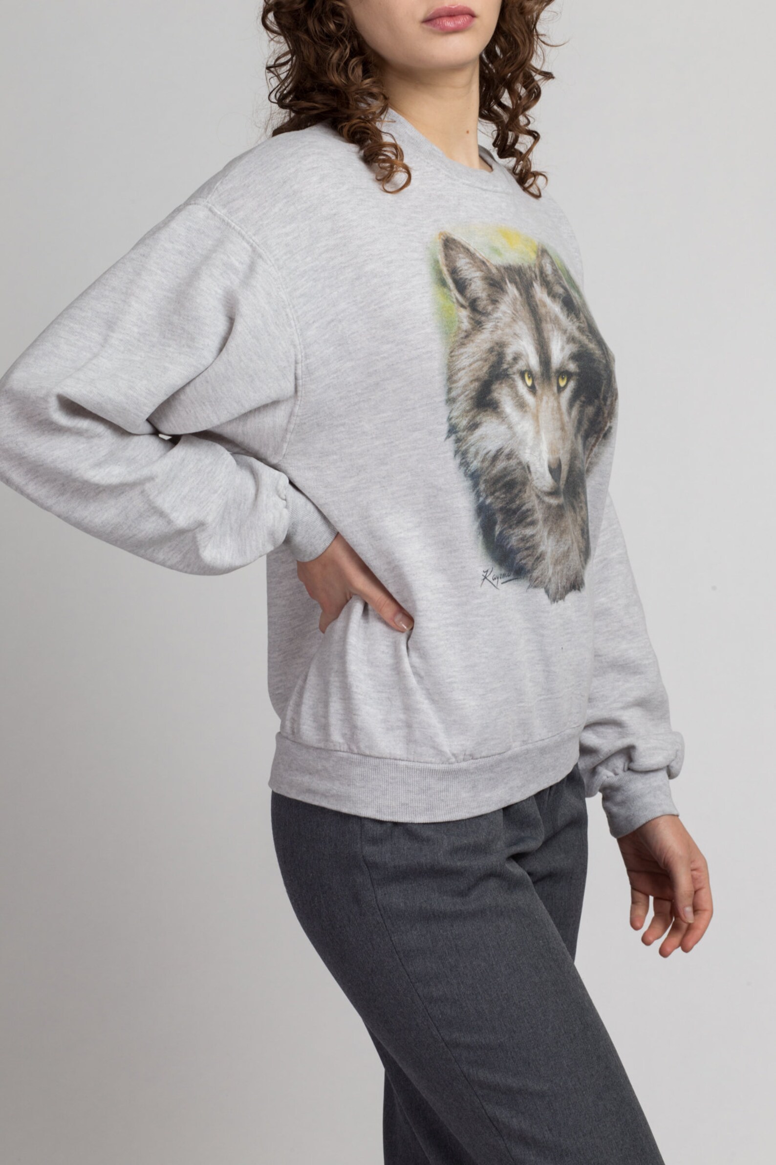 90s Gray Wolf Sweatshirt Large to XL Vintage Raglan Sleeve | Etsy