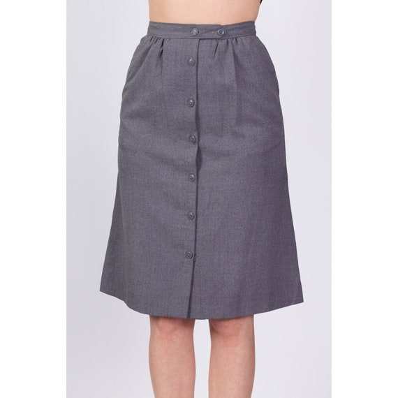 80s Grey Button Up Midi Skirt XS to Small, 25" | … - image 2