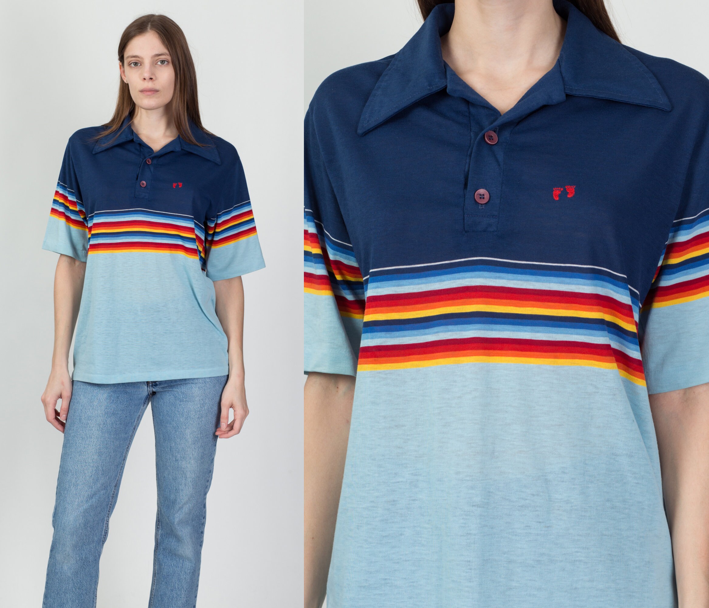 Kleding Gender-neutrale kleding volwassenen Tops & T-shirts Polos Mens/Unisex Vintage 80s Striped Button Down with Big Pockets 
