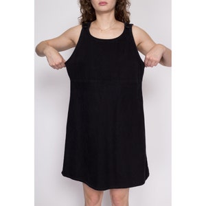 Large 90s Black Mini Pinafore Dress Vintage Liz Claiborne Grunge Sleeveless Lightweight Denim Dress image 6