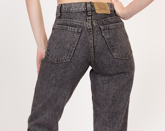 Jeans Levi's 550 negros con efecto desteñido de los 90, nuevos de stock antiguo - XXS / Vintage Made In USA Student Fit Tapered Leg Mom Jeans