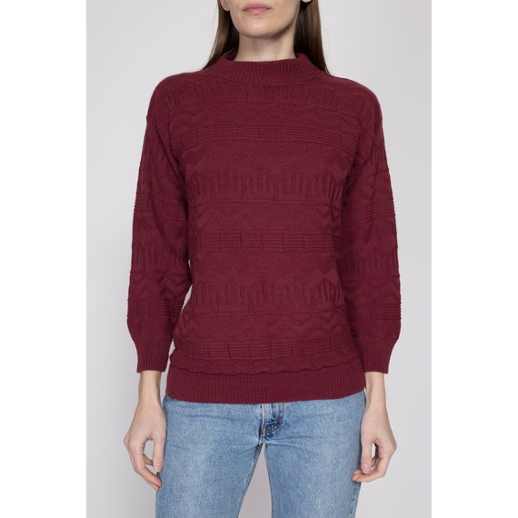Small 80s Wine Red Geometric Knit Sweater Petite … - image 3
