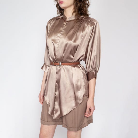 taupe satin blouse
