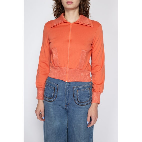 Medium 70s Peach Cropped Sweatshirt Top | Vintage… - image 2