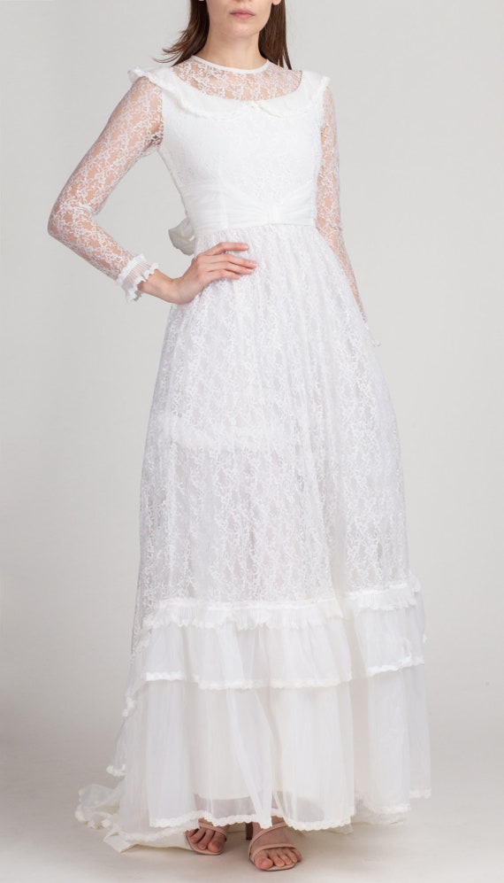 60s 70s Cardiff White Lace Wedding Dress Petite E… - image 3