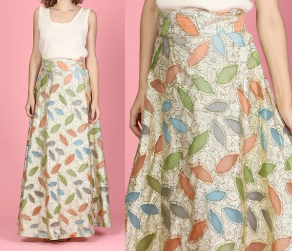 Vintage Gold Metallic Maxi Skirt - Medium | 70s Sh