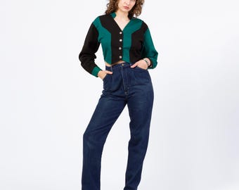 Vintage 80s Dark Wash High Waisted Mom Jeans - Medium, 28" Waist | Tapered Leg Pleated Denim Jeans