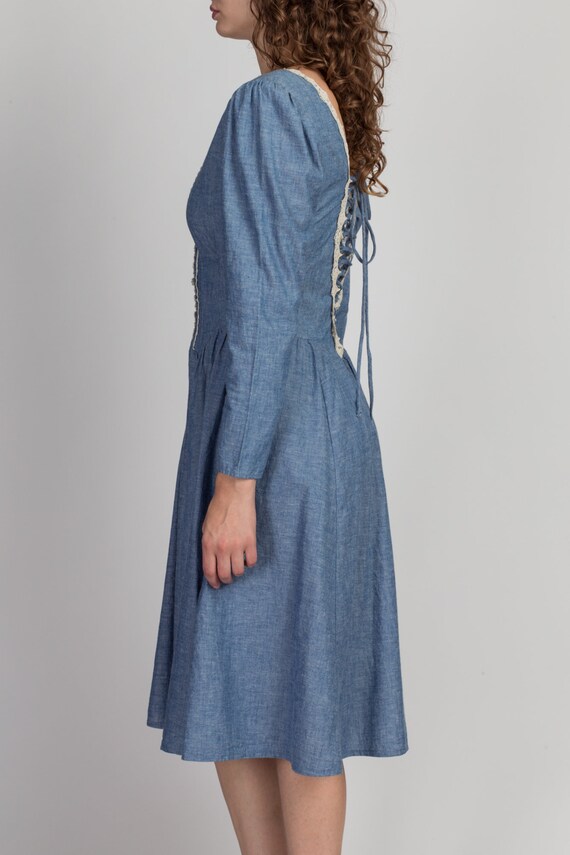 Gunne Sax Dress 70s Chambray & Lace Cottagecore Dress… - Gem
