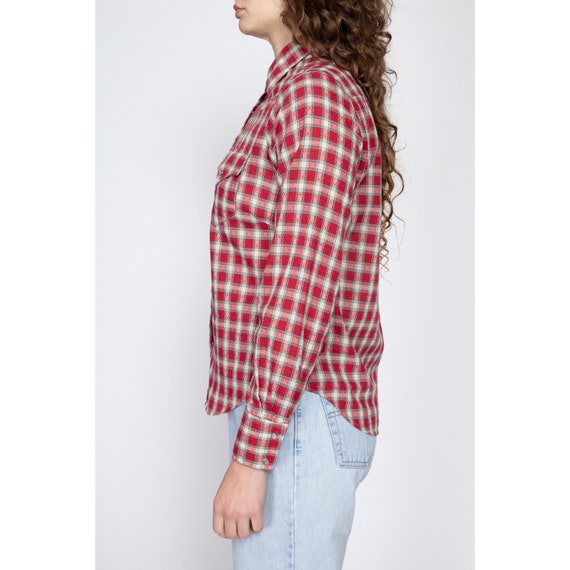 Medium 70s Red Plaid Pearl Snap Shirt | Vintage R… - image 5
