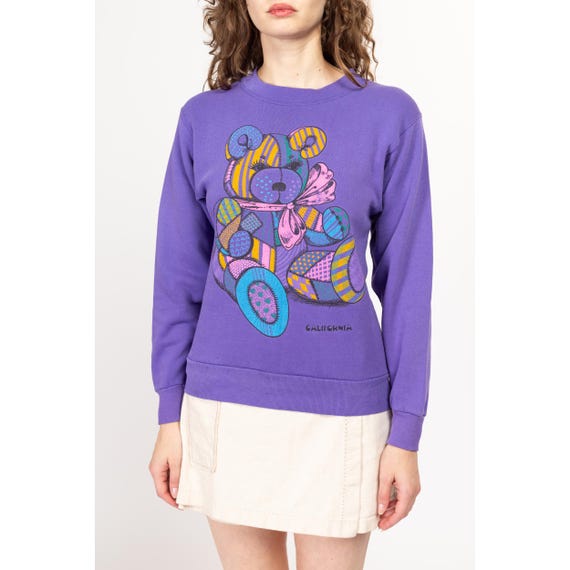 Small 90s Purple Patchwork Teddy Bear Sweatshirt … - image 3