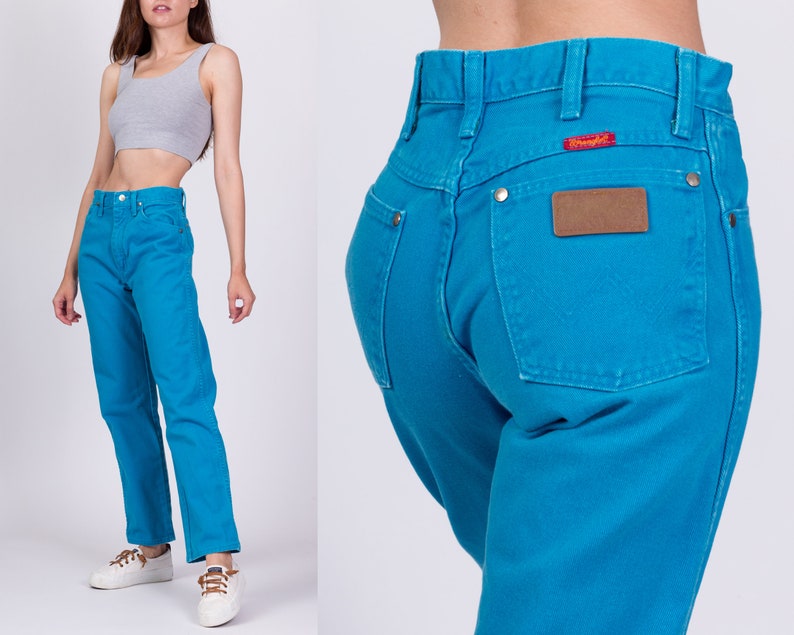 Vintage Wrangler Bright Blue High Waisted Jeans Small, 26 80s 90s Denim Straight Leg Mom Jeans image 1