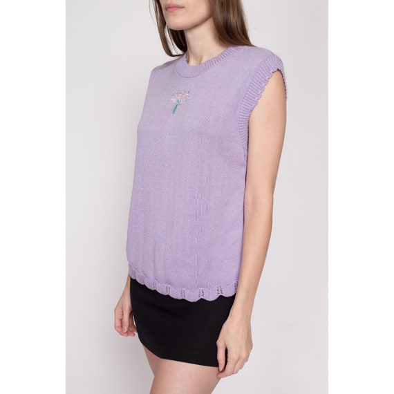 Medium 80s Lilac Purple Floral Sweater Vest | Vin… - image 4
