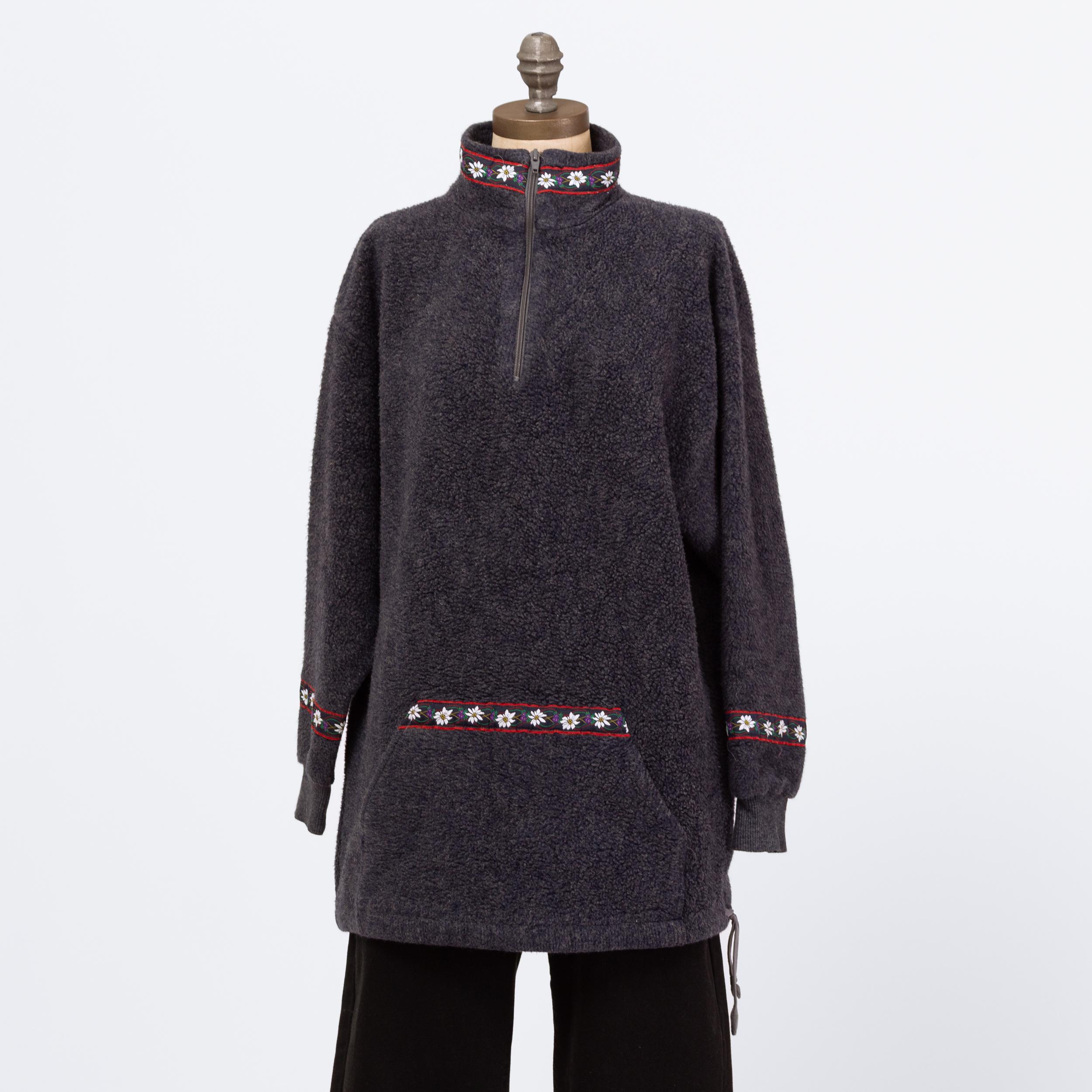 希少 50s USA製 Vintage Color Flocky Sweat Vintage 90s Folk Floral Trim Fleece Sweatshirt - Large | Dark Blue