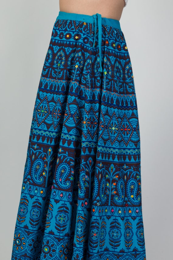 Vintage 70s Blue Indian Block Print Skirt Small t… - image 7
