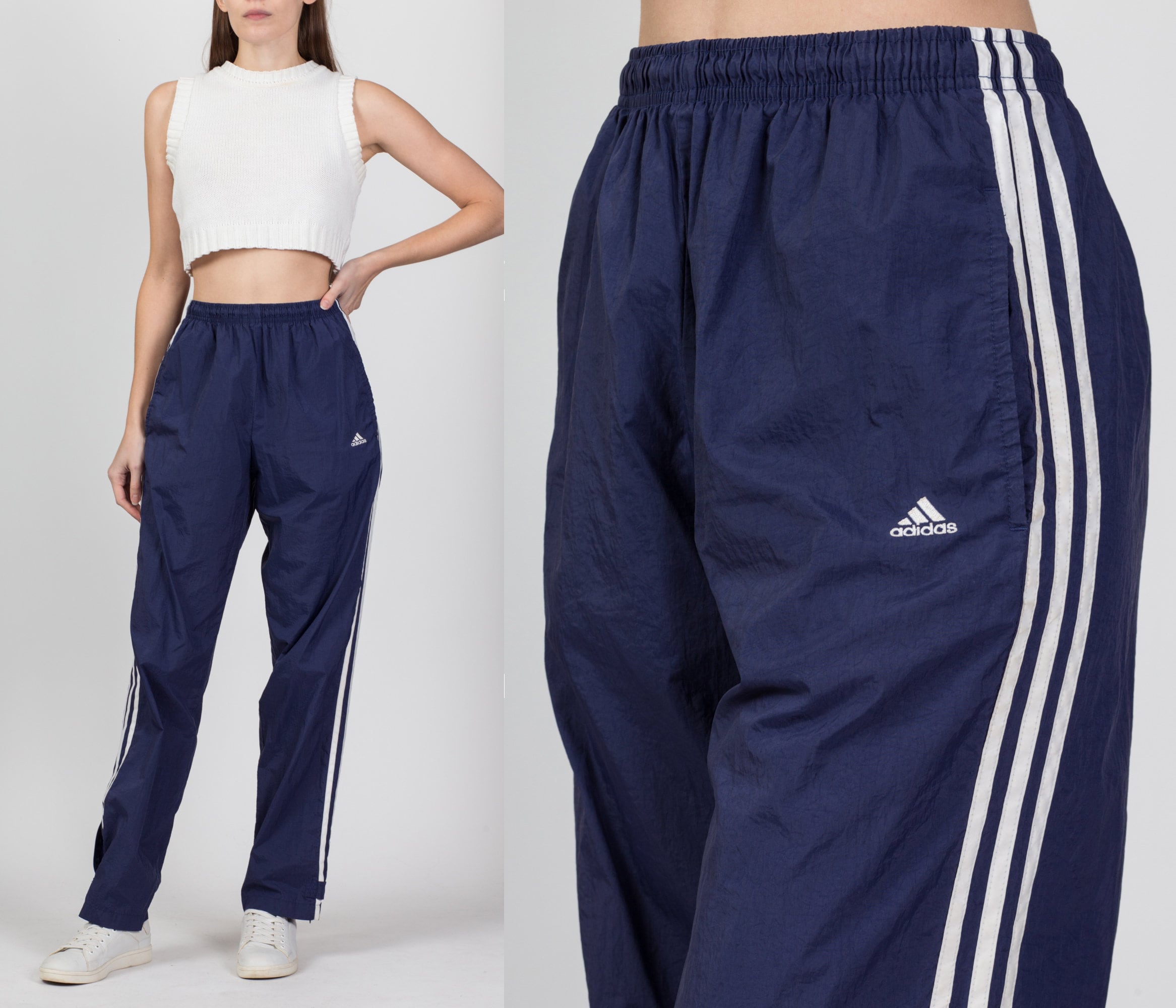 Vintage Adidas Blue Striped Track Pants - Medium | 90s Y2K Nylon Sweatpants  Athletic Wear Joggers