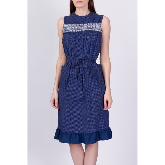 60s Navy Blue Swiss Dot Dress Medium | Vintage Ci… - image 2