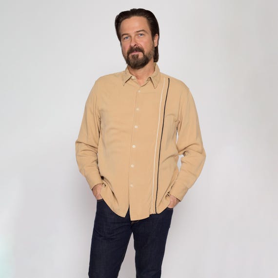 90s Geoffrey Beene Tan Ribbed Silk Shirt - Medium | Vintage Button up Long  Sleeve Collared Top - Etsy Ireland