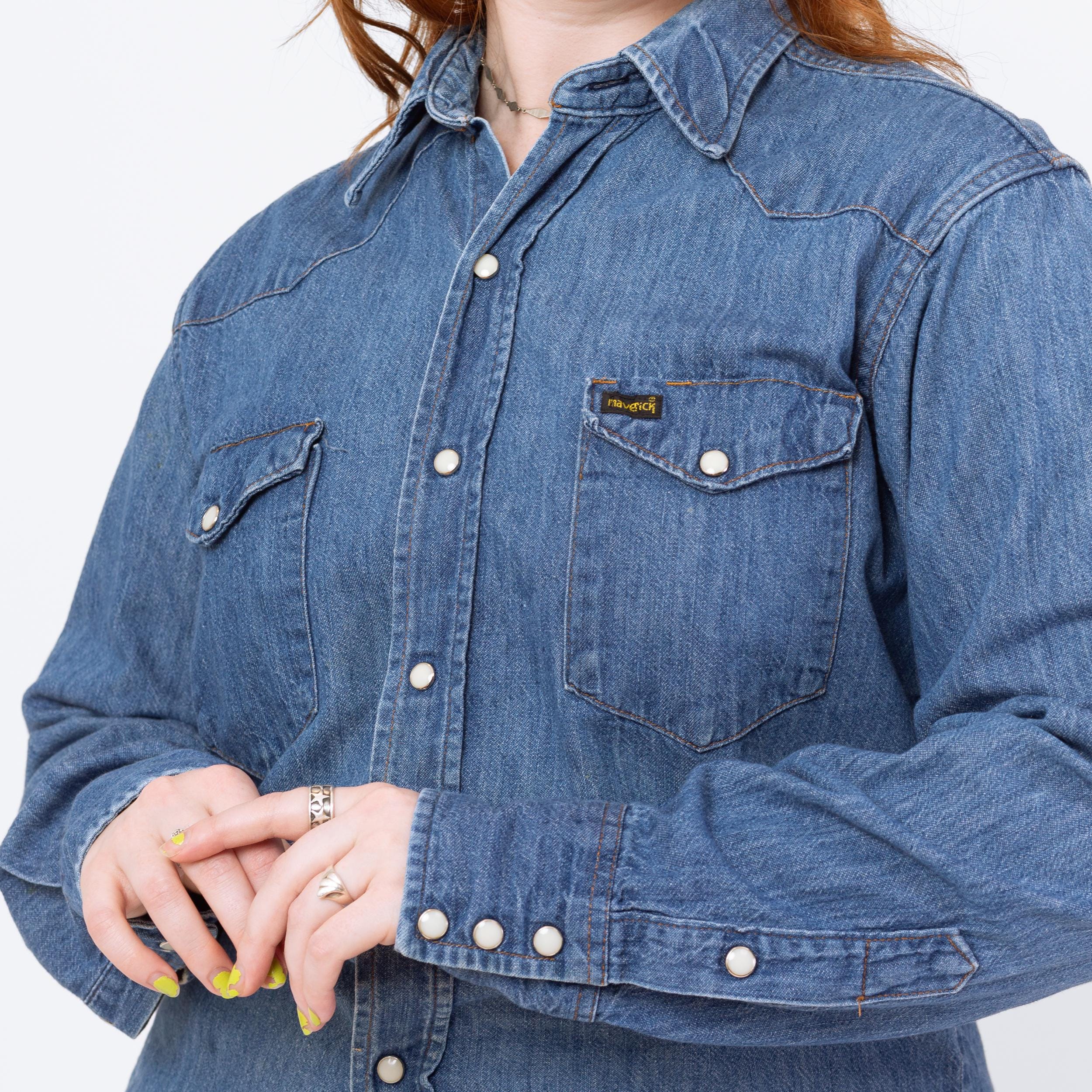 Vintage 70s Maverick Denim Pearl Snap Western Shirt - Men's Medium