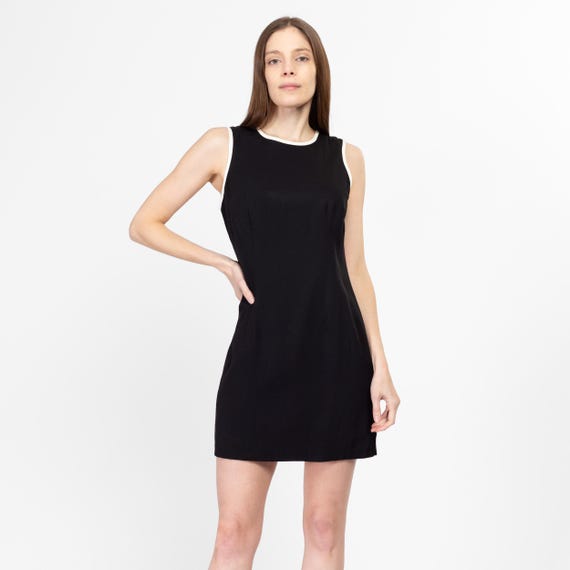 Sm-Med 90s Black & White Ringer Cocktail Mini Dress