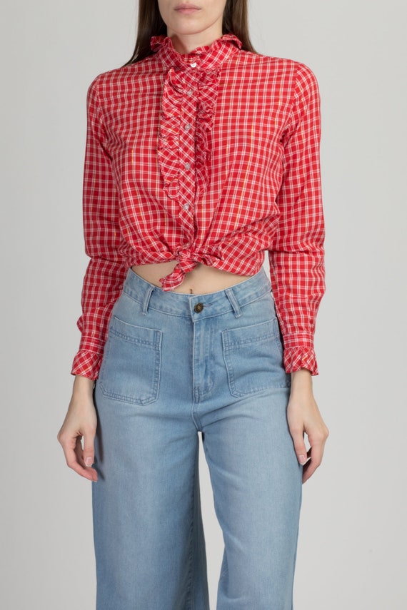 plaid shirt ruffle collar
