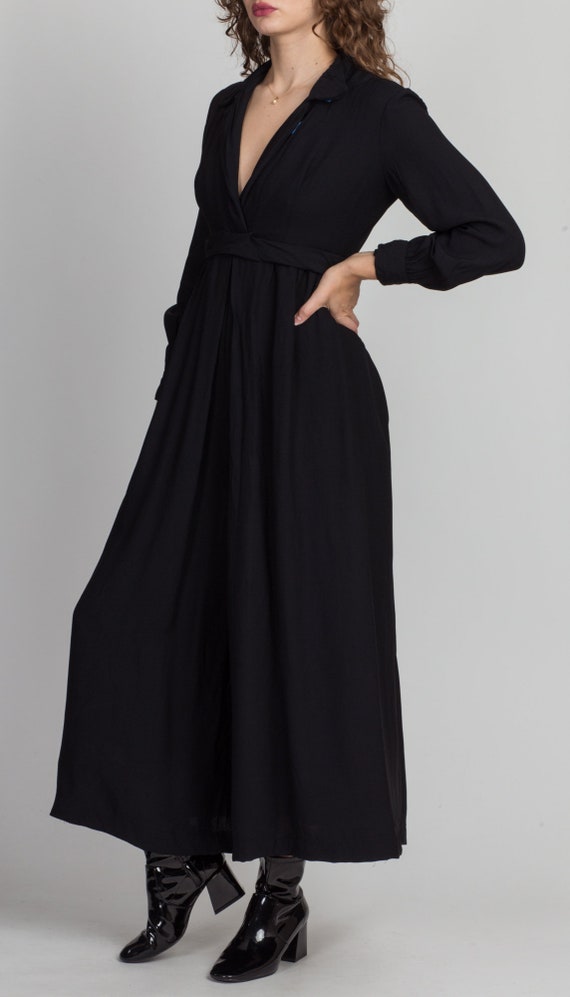 70s Black Palazzo Jumpsuit Deep V Plunging Neck P… - image 3