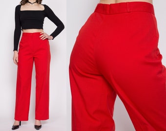 Medium 70s Red High Waisted Pants Medium 28.5" | Retro Vintage Straight Leg Trousers