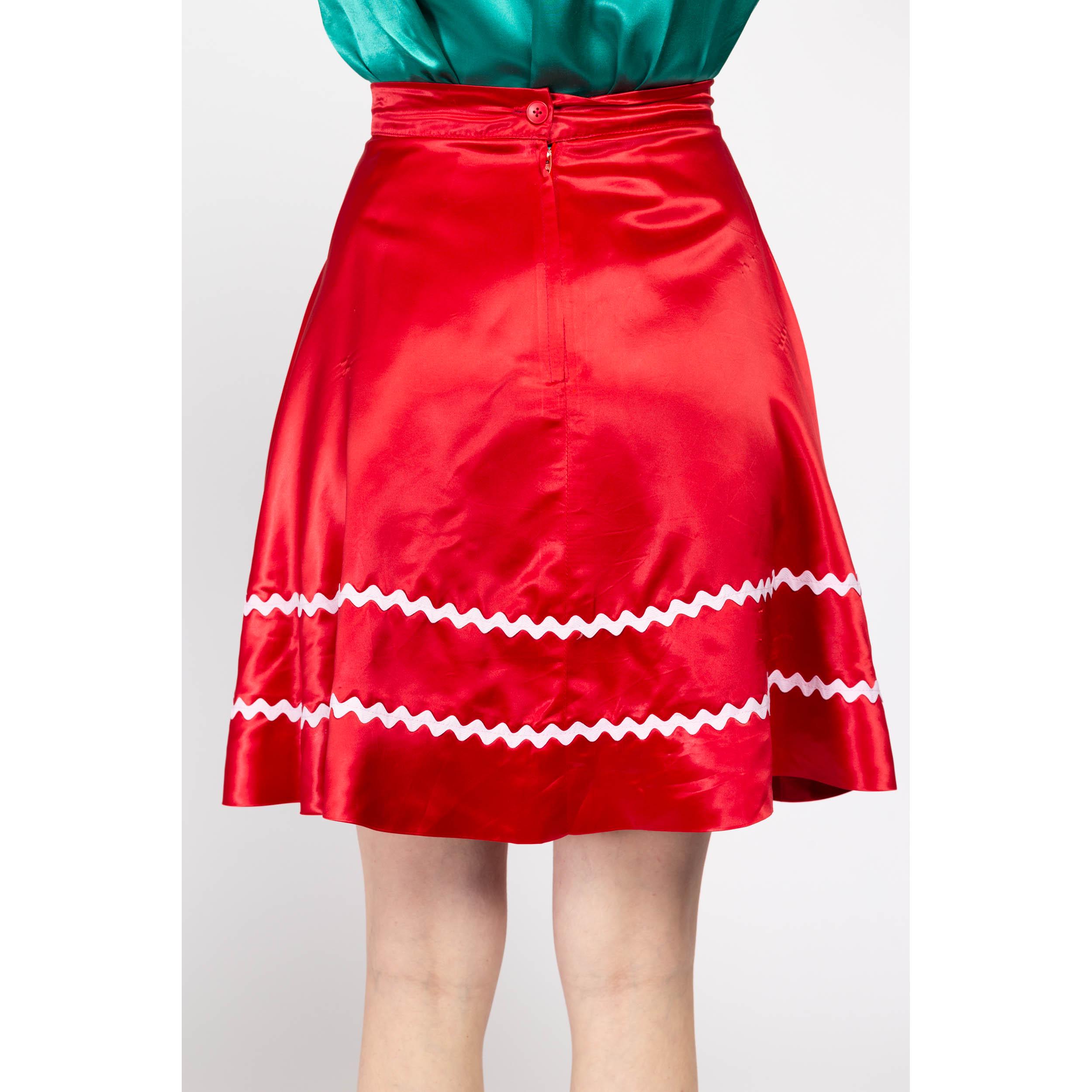 Rockabilly Ric Rac Small 70s Red Satin Square Dance Skirt 26.5