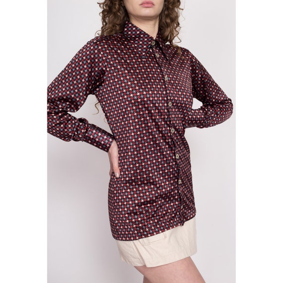 70s Givenchy For Chesa Satin Houndstooth Shirt Me… - image 4