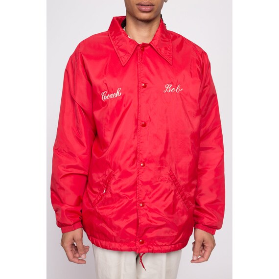 70s coach Bob Soccer Team Jacket Men s Large Vintage Red Snap