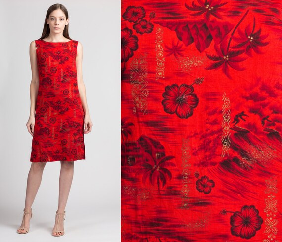 60s Hawaiian Floral Surfer Mini Dress - Extra Smal