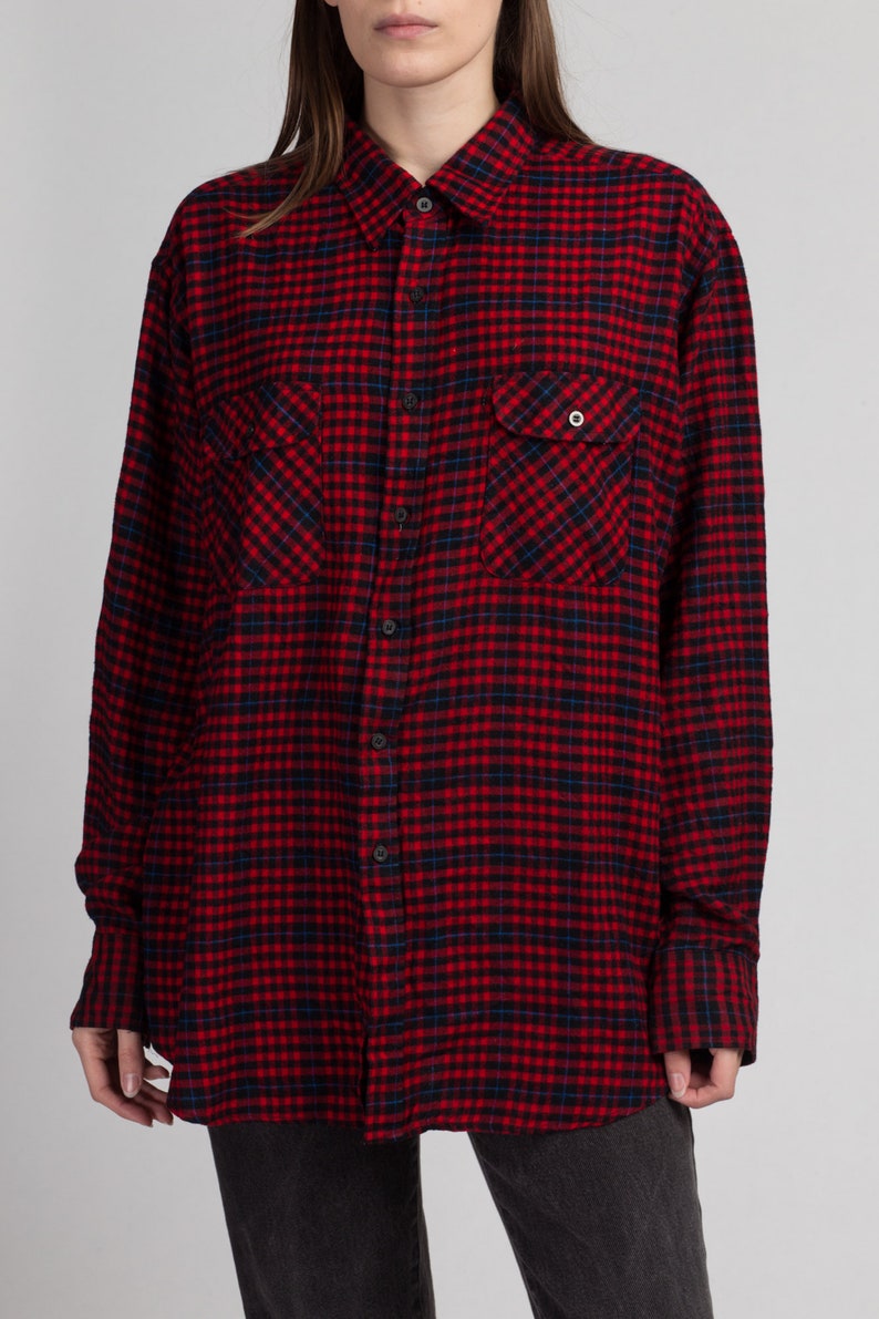 80s 90s Red Plaid Shirt Men/'s XL Vintage Unisex Lumberjack Button Up Top