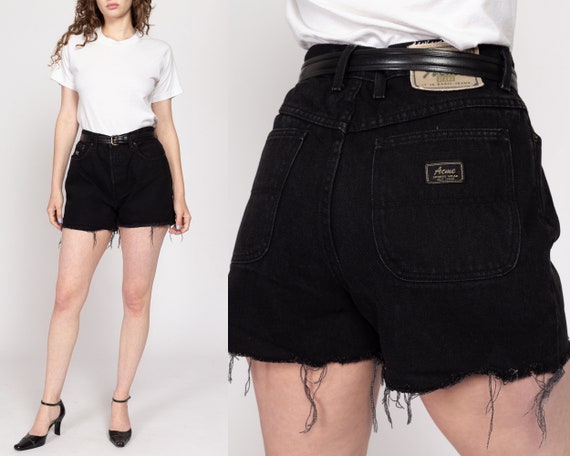 Grand short en jean noir taille haute coupe 32 des annees 90 coupures taille haute en denim vintage Etsy France